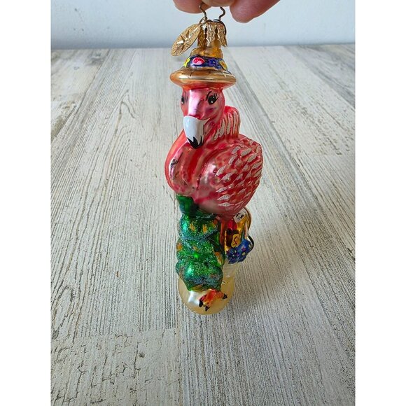 Vintage radko flamingo beach AS IS tropical ornament bird glass basket glitter H - Picture 1 of 9